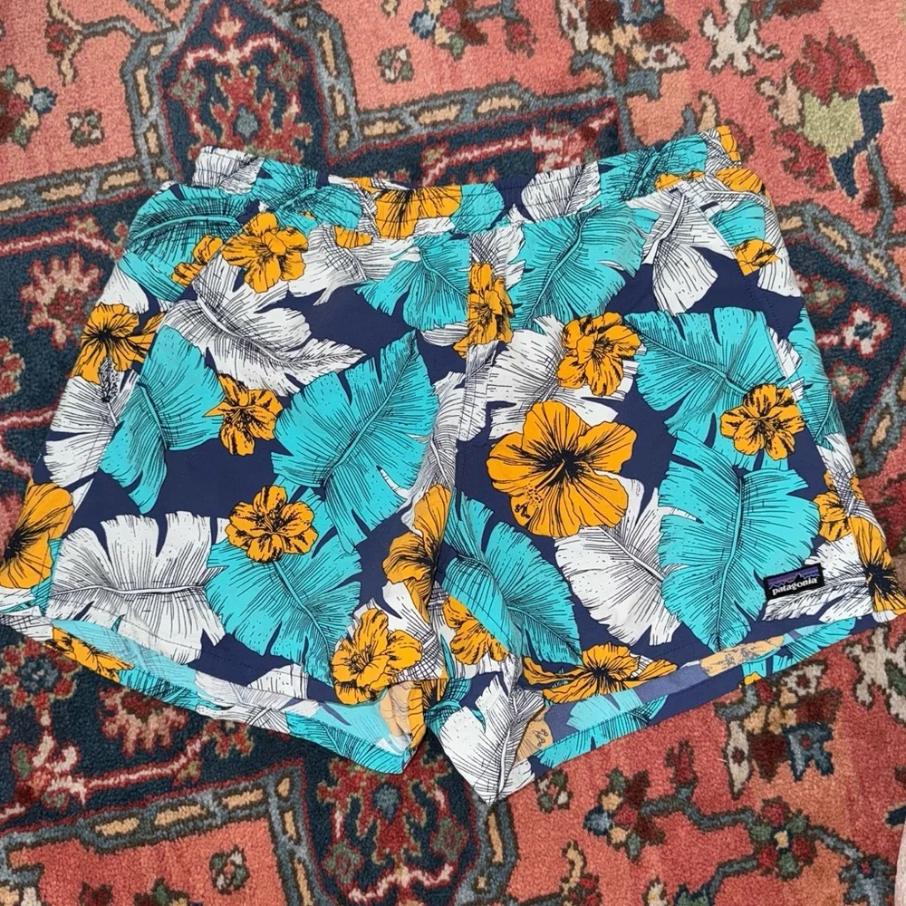 Patagonia Best Fronds Channel Blue Hibiscus Print Baggies Short 5